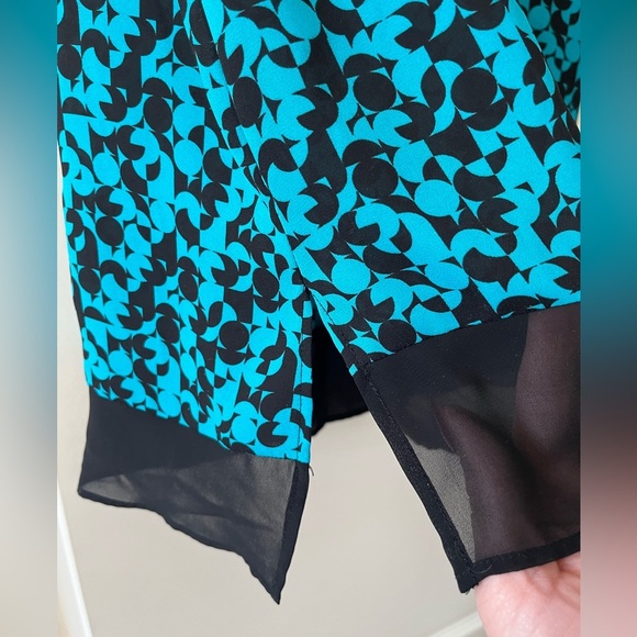 Worthington Turquoise & Black Patterned Sleeveless Blouse Women’s Size Medium - Picture 6 of 14